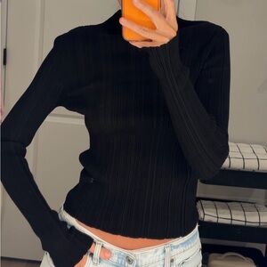 All Saints Black Ribbed Long Sleeve Top